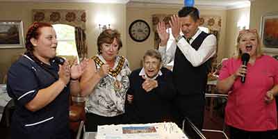 Hinckley House Care Home Celebrates 5th birthday resident mayor manager staff