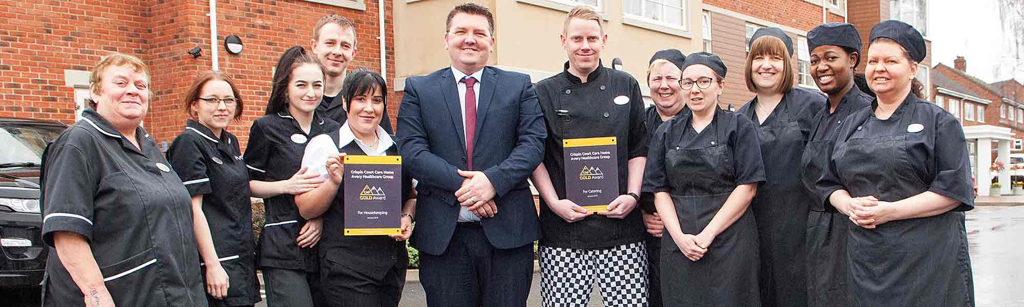 Crispin Court Care Home CAP Awards Gold Catering Housekeeping staff photo celebrate
