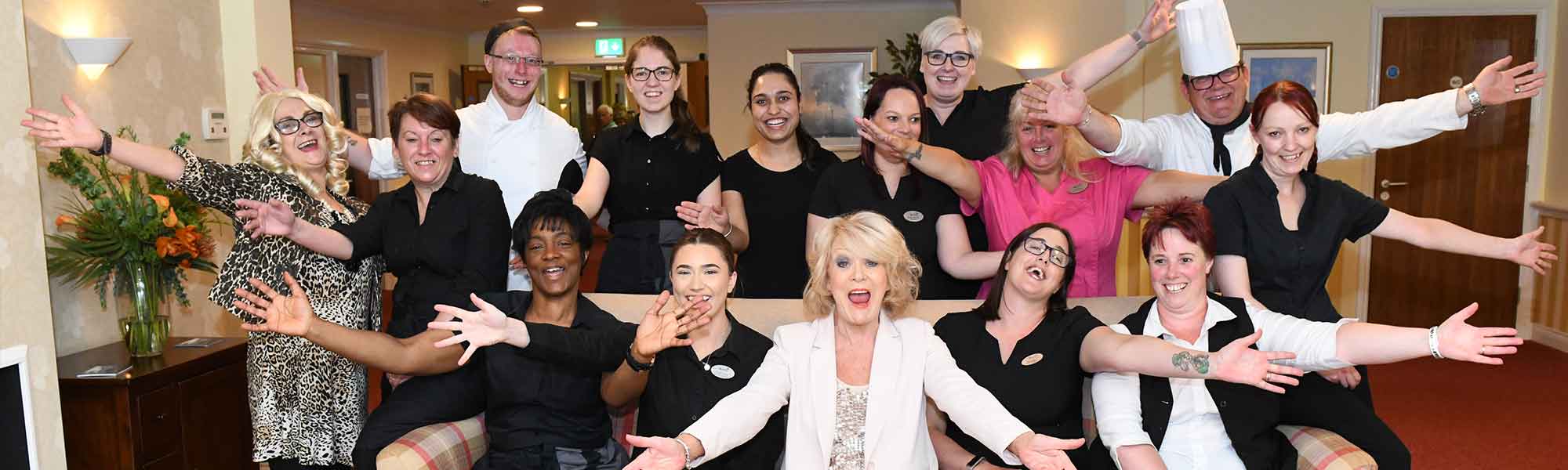 staff at Hawthorns Aldridge celebrate National Care Home Open Day with Avery Ambassador Sherrie Hewson