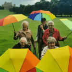 Acer Court Residents with Umbrellas